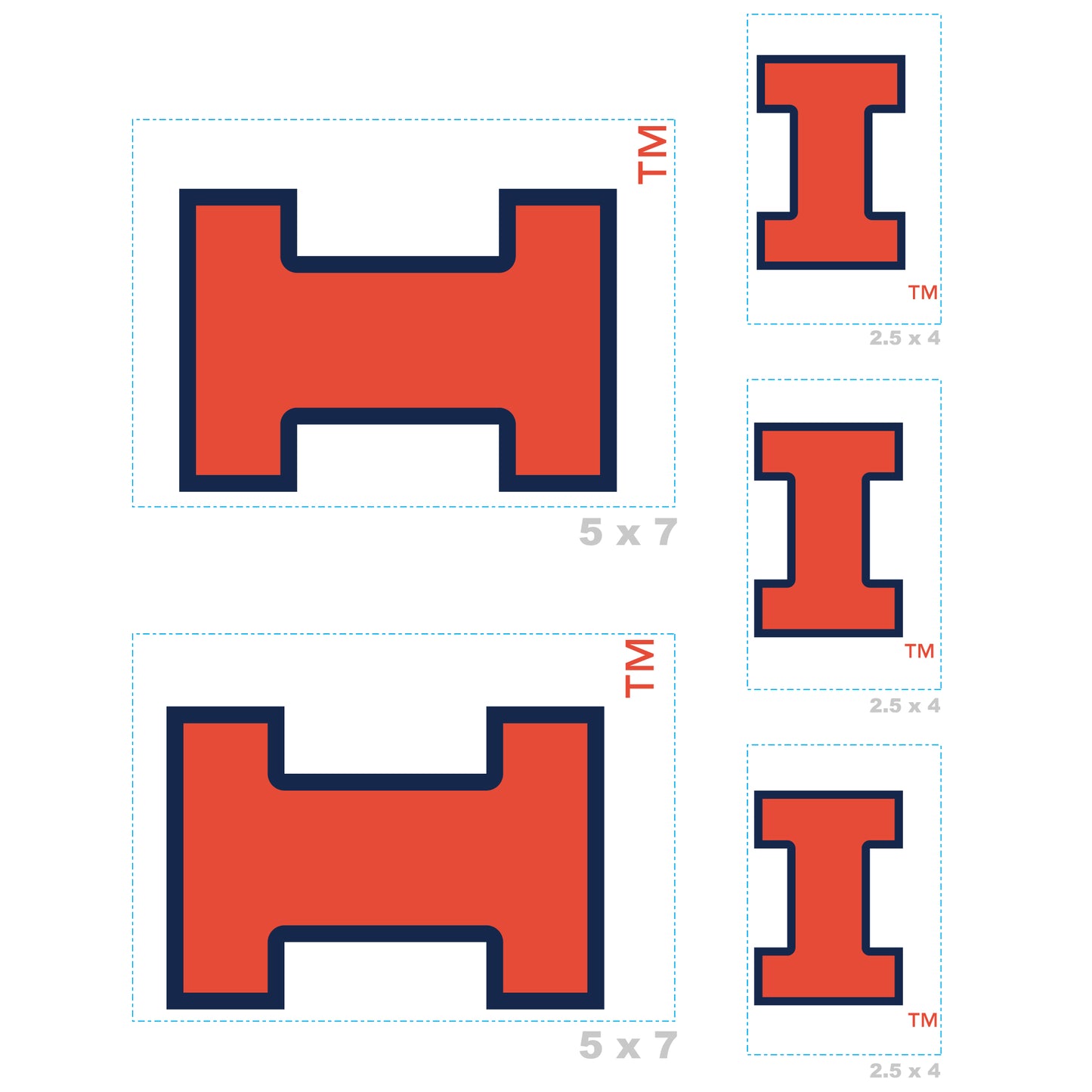 Sheet of 5 -U of Illinois: Illinois Fighting Illini  Logo Minis        - Officially Licensed NCAA Removable    Adhesive Decal