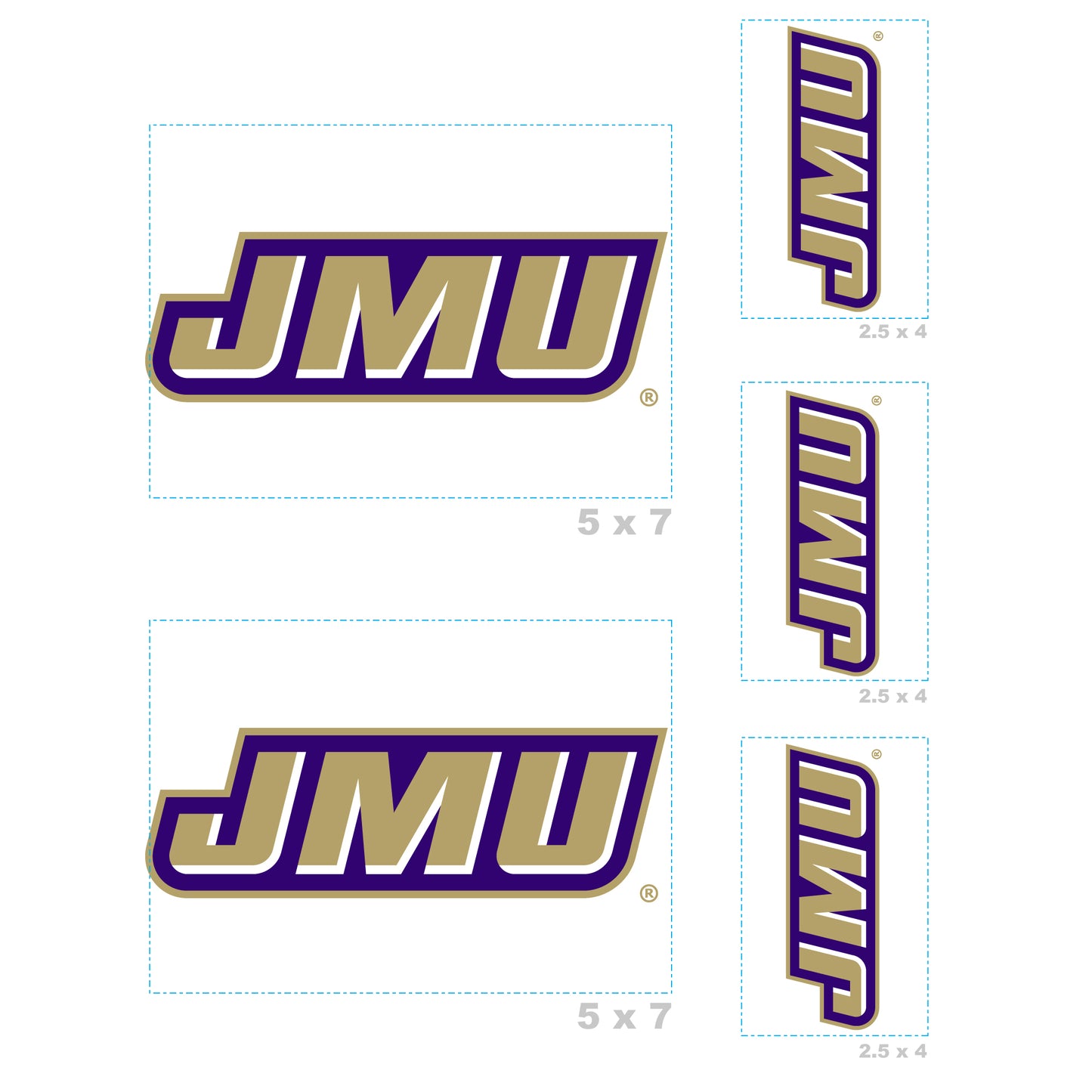 Sheet of 5 -James Madison U: James Madison Dukes  Logo Minis        - Officially Licensed NCAA Removable    Adhesive Decal