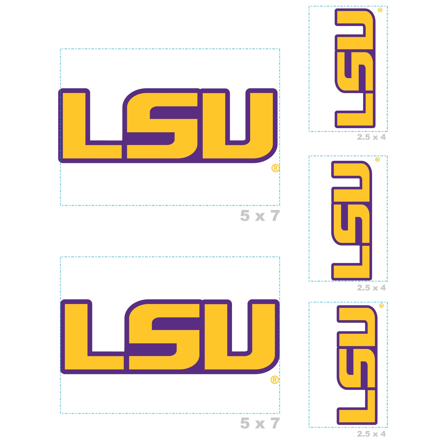 Sheet of 5 -Louisiana State U: LSU Tigers  Logo Minis        - Officially Licensed NCAA Removable    Adhesive Decal