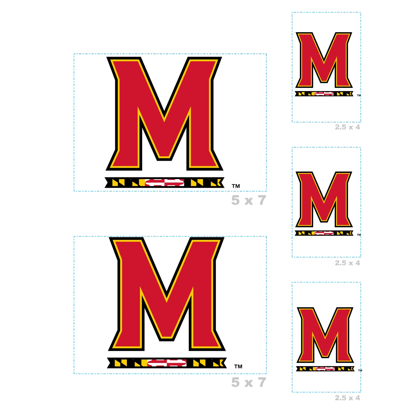 Sheet of 5 -University of Maryland: Maryland Terrapins  Logo Minis        - Officially Licensed NCAA Removable    Adhesive Decal