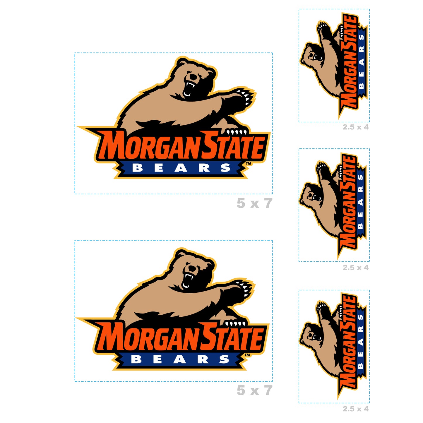 Sheet of 5 -Morgan State U: Morgan State Bears  Logo Minis        - Officially Licensed NCAA Removable    Adhesive Decal