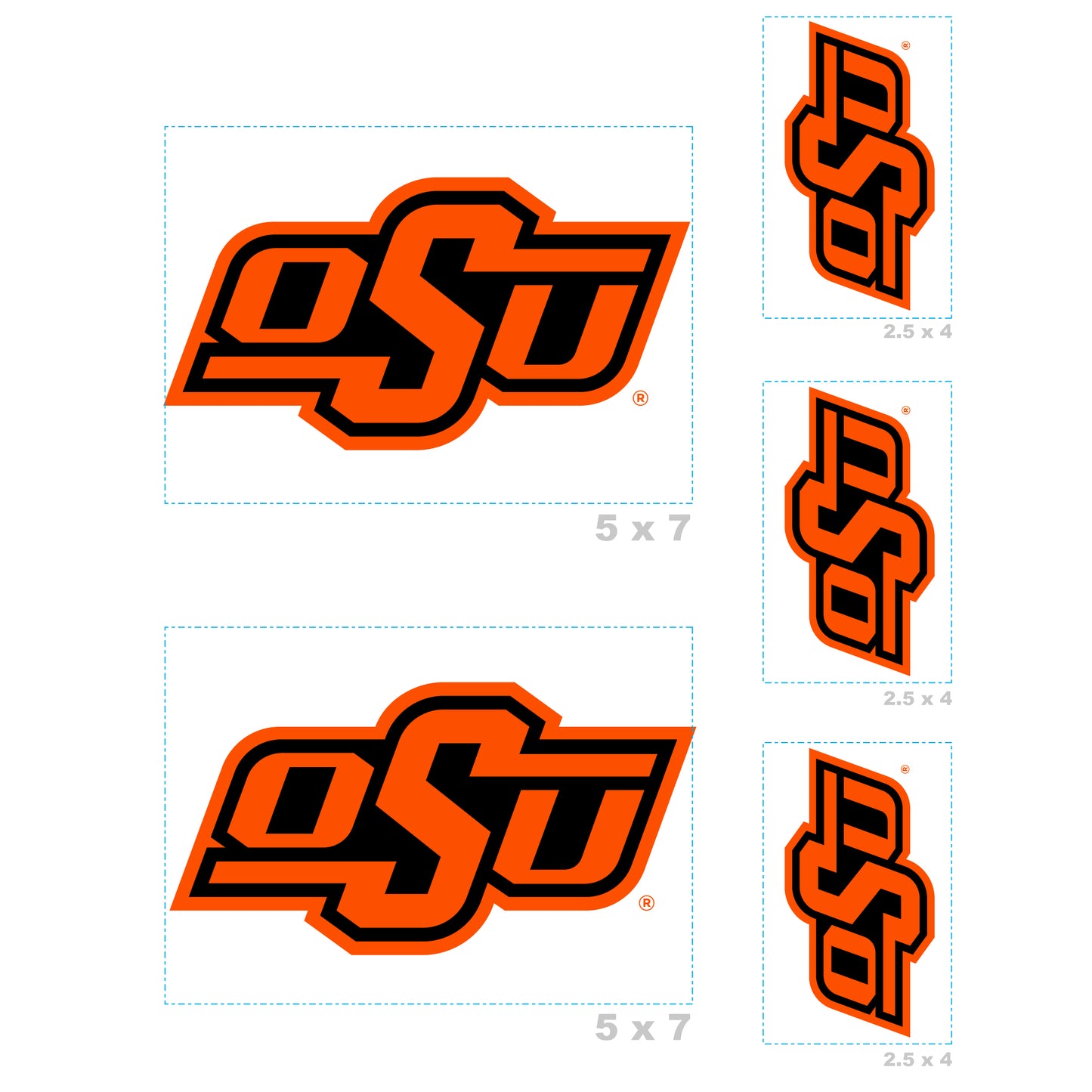 Oklahoma State Cowboys - 5 Logo Minis (Mixed Sizes) - Official NCAA - Reusable Vinyl Decals