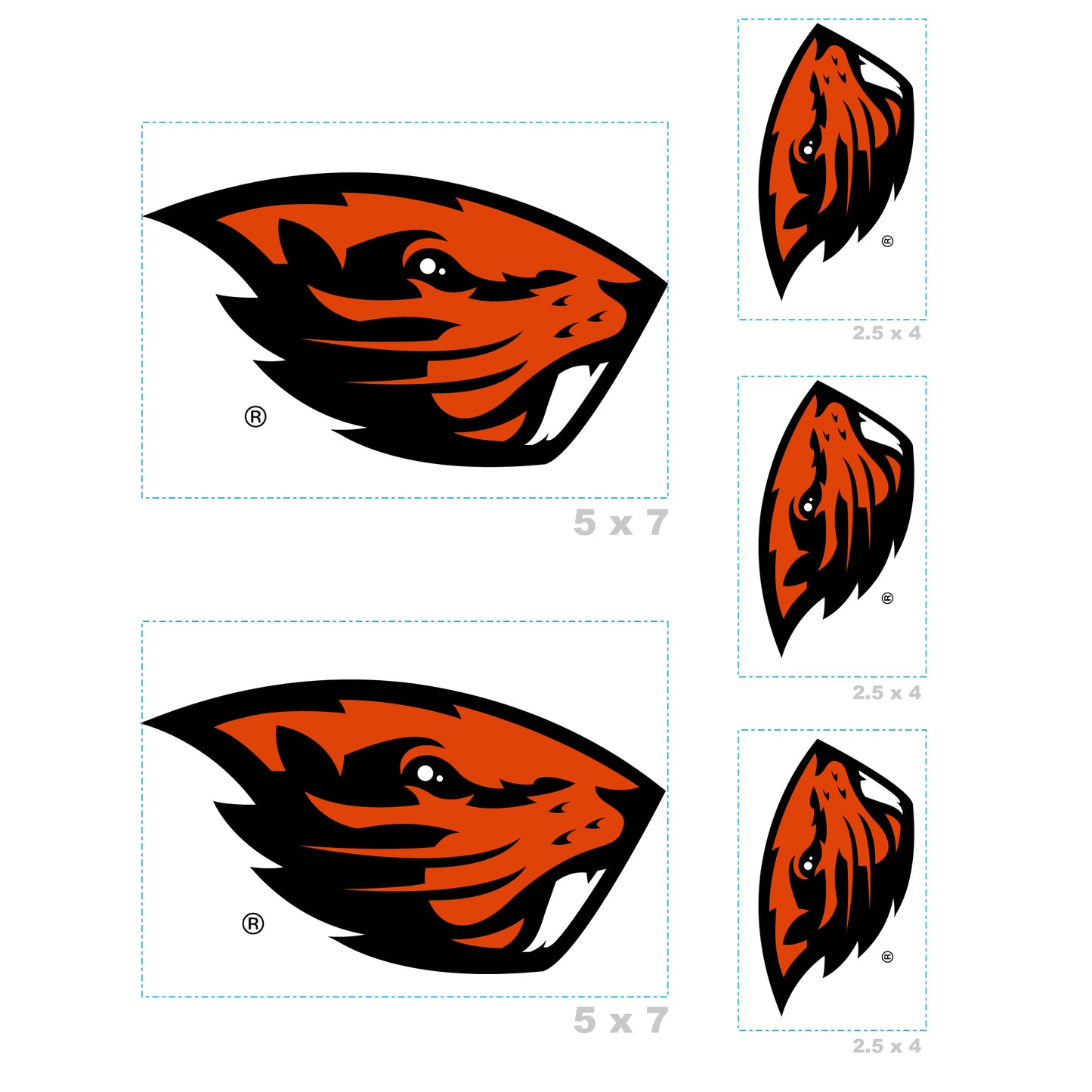 Oregon State Beavers - 5 Logo Minis (Mixed Sizes) - Official NCAA - Reusable Vinyl Decals