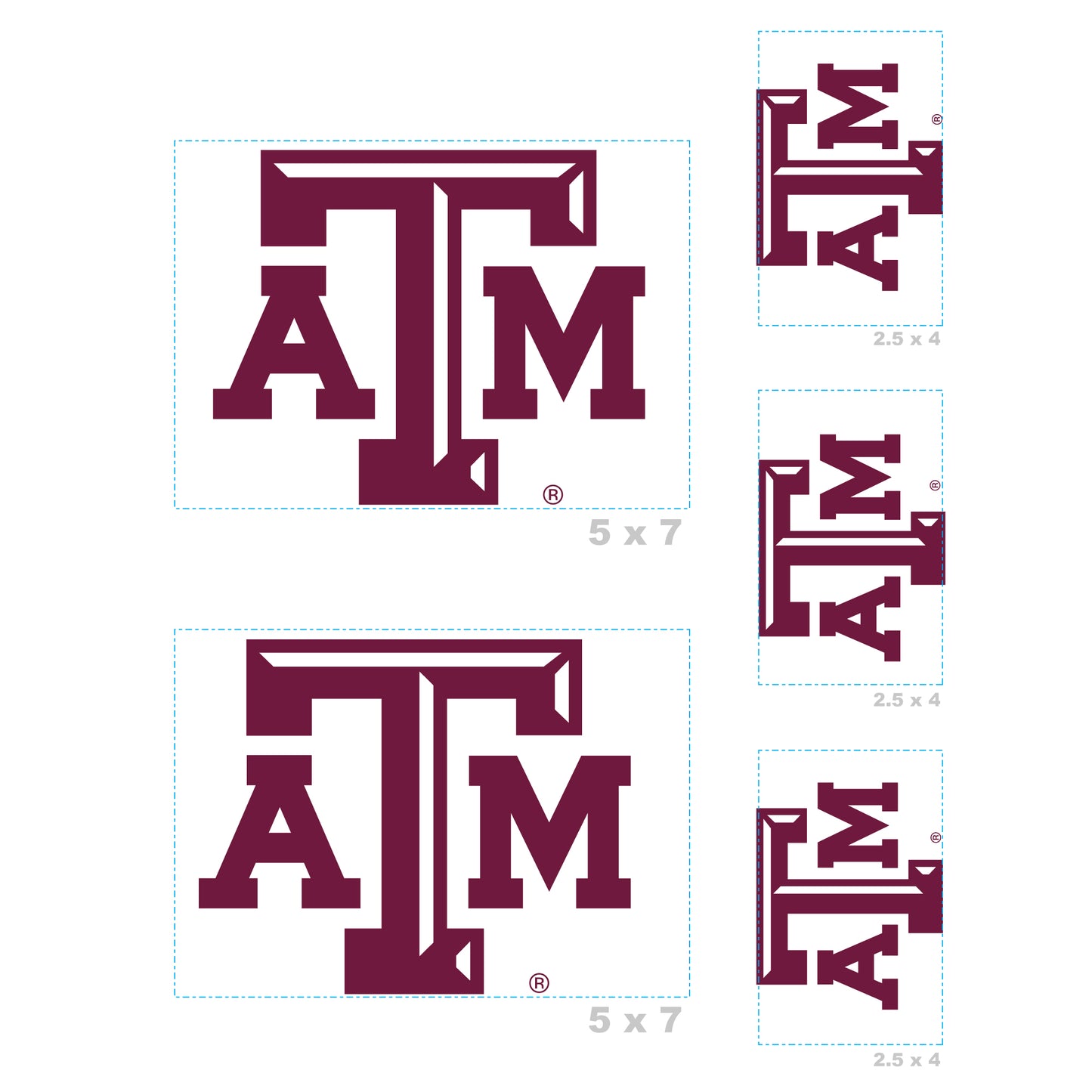 Sheet of 5 -Texas A&M U: Texas A&M Aggies  Logo Minis        - Officially Licensed NCAA Removable    Adhesive Decal