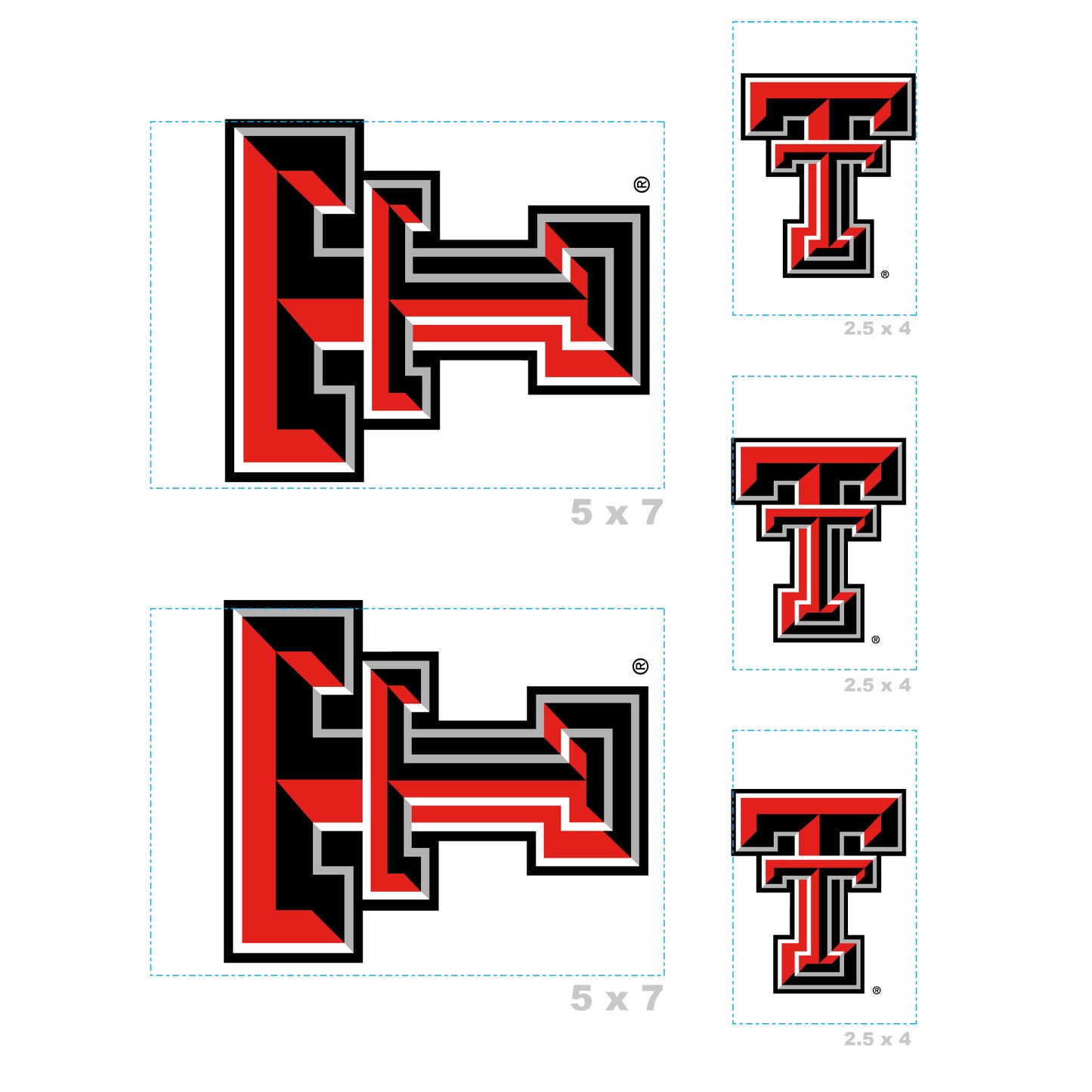 Sheet of 5 -Texas Tech U: Texas Tech Red Raiders  Logo Minis        - Officially Licensed NCAA Removable    Adhesive Decal