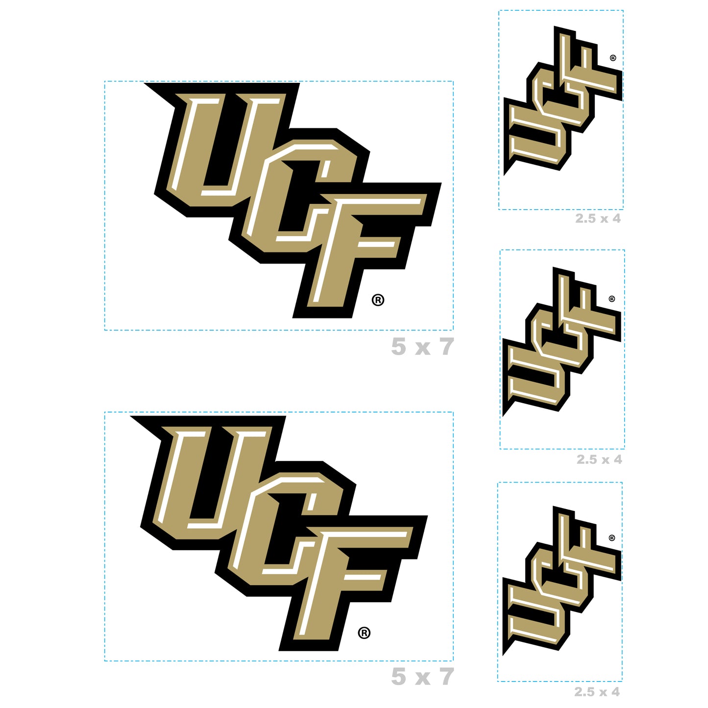 Sheet of 5 -U of Central Florida: UCF Knights  Logo Minis        - Officially Licensed NCAA Removable    Adhesive Decal
