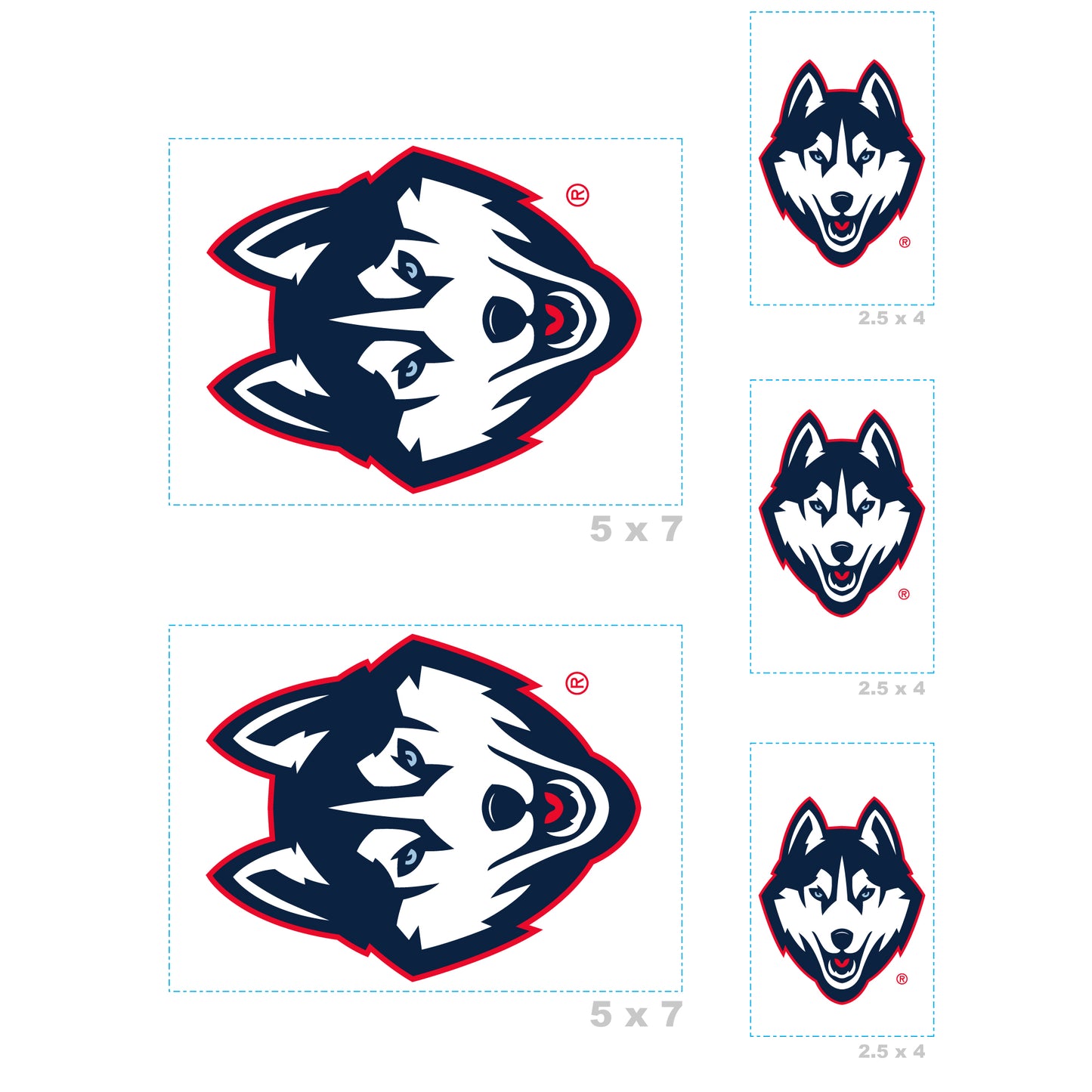 Sheet of 5 -U of Connecticut: UConn Huskies  Logo Minis        - Officially Licensed NCAA Removable    Adhesive Decal