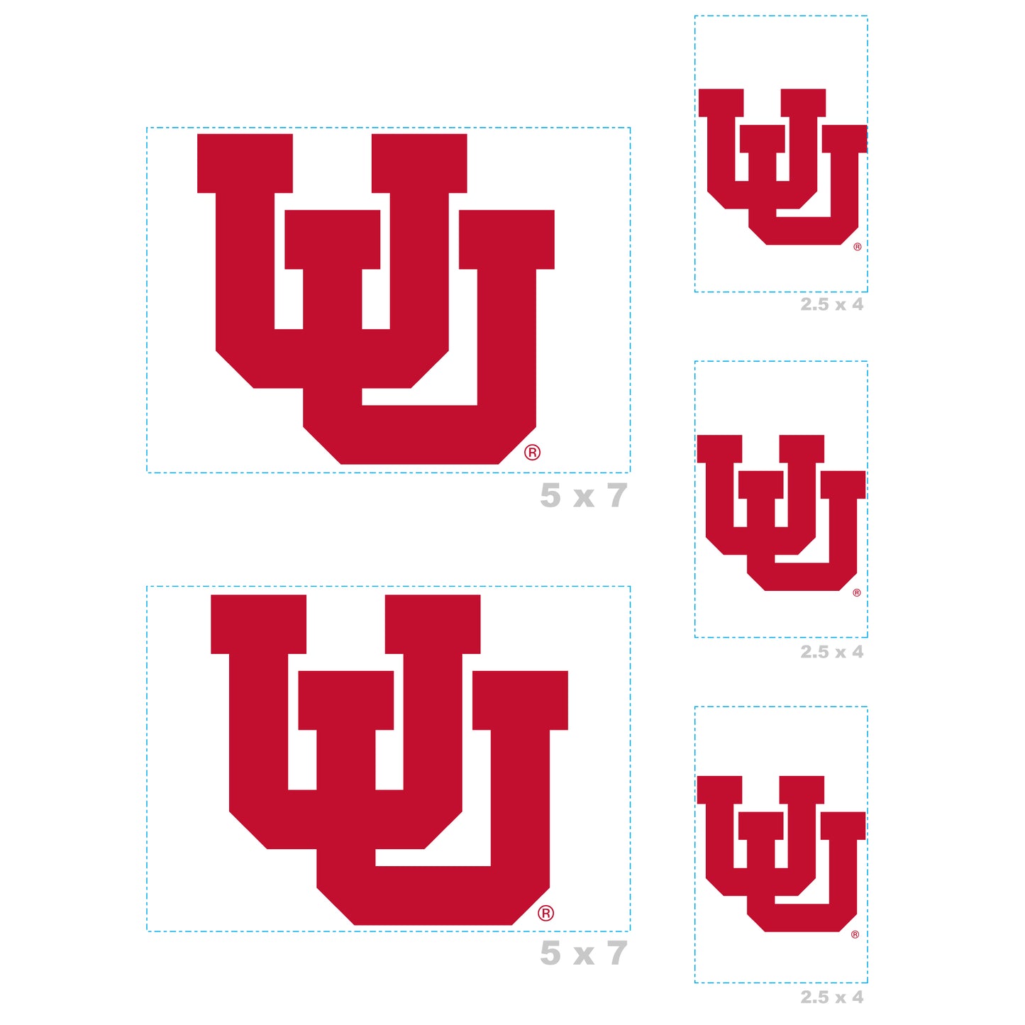 Sheet of 5 -U of Utah: Utah Utes  Logo Minis        - Officially Licensed NCAA Removable    Adhesive Decal
