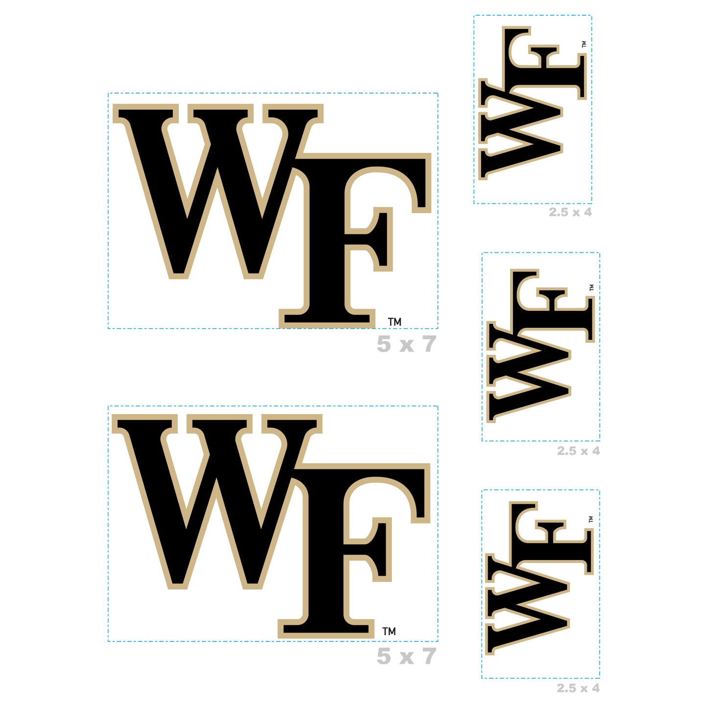 Wake Forest Demon Deacons - 5 Logo Minis (Mixed Sizes) - Official NCAA - Reusable Vinyl Decals