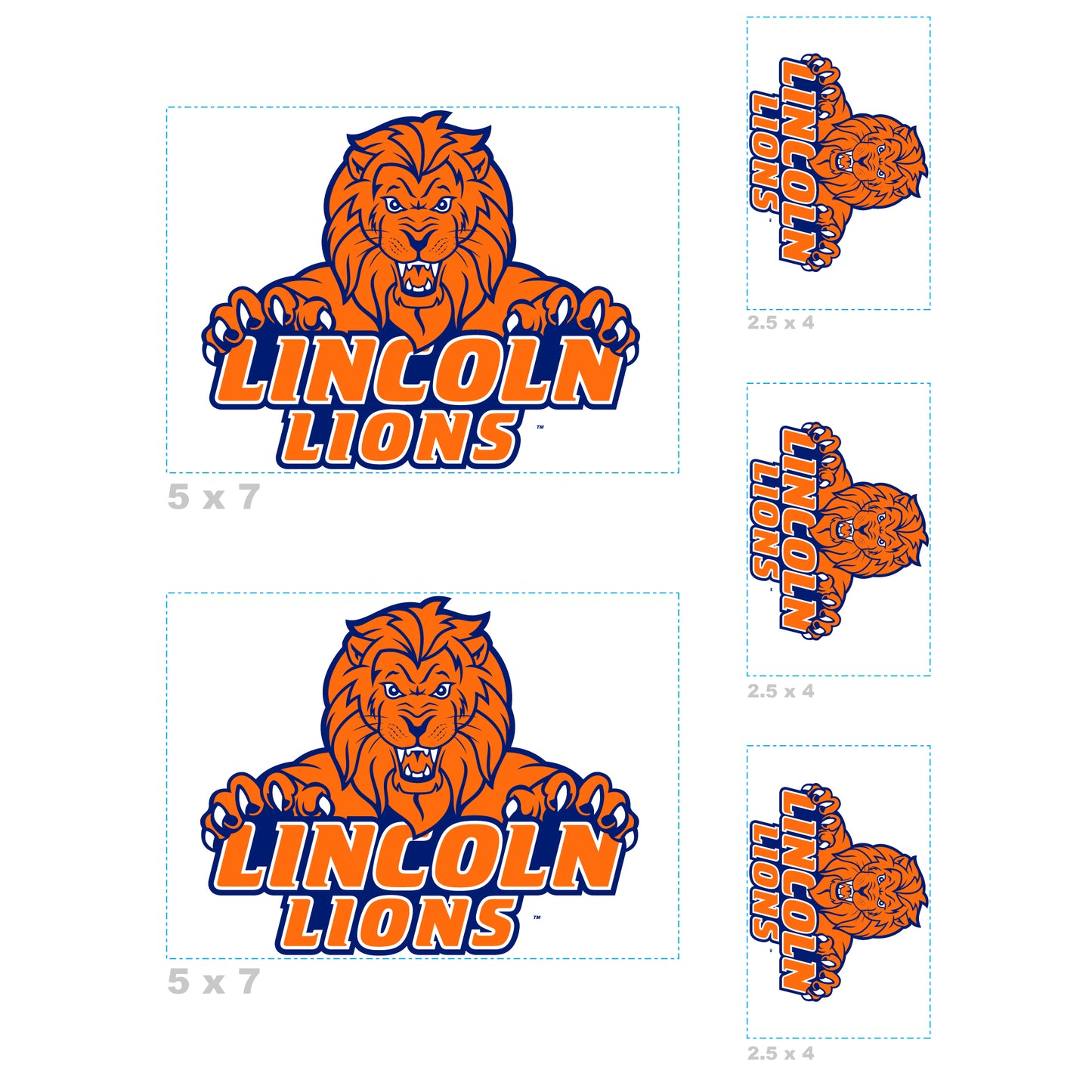 Lincoln Lions - 5 Logo Minis (Mixed Sizes) - Official NCAA - Reusable Vinyl Decals