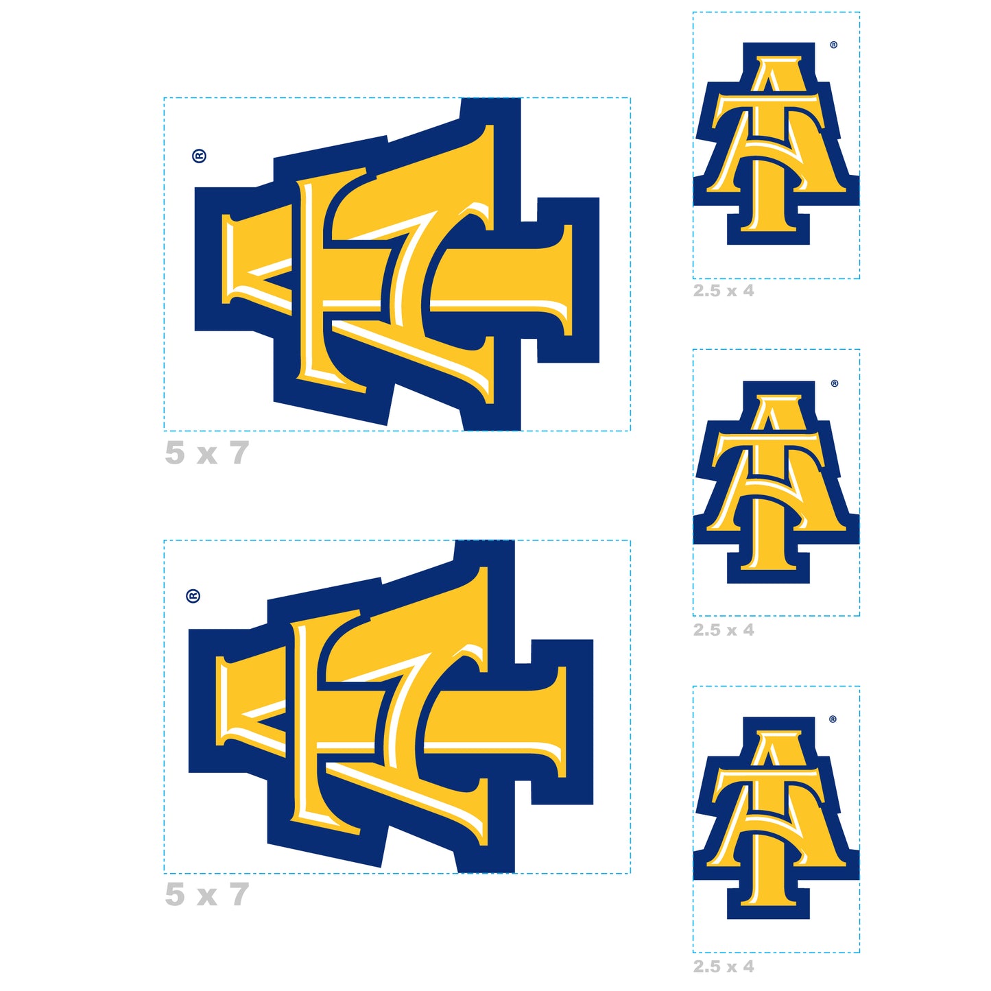 Sheet of 5 -North Carolina A&T State U: North Carolina A&T Aggies  Logo Minis        - Officially Licensed NCAA Removable    Adhesive Decal