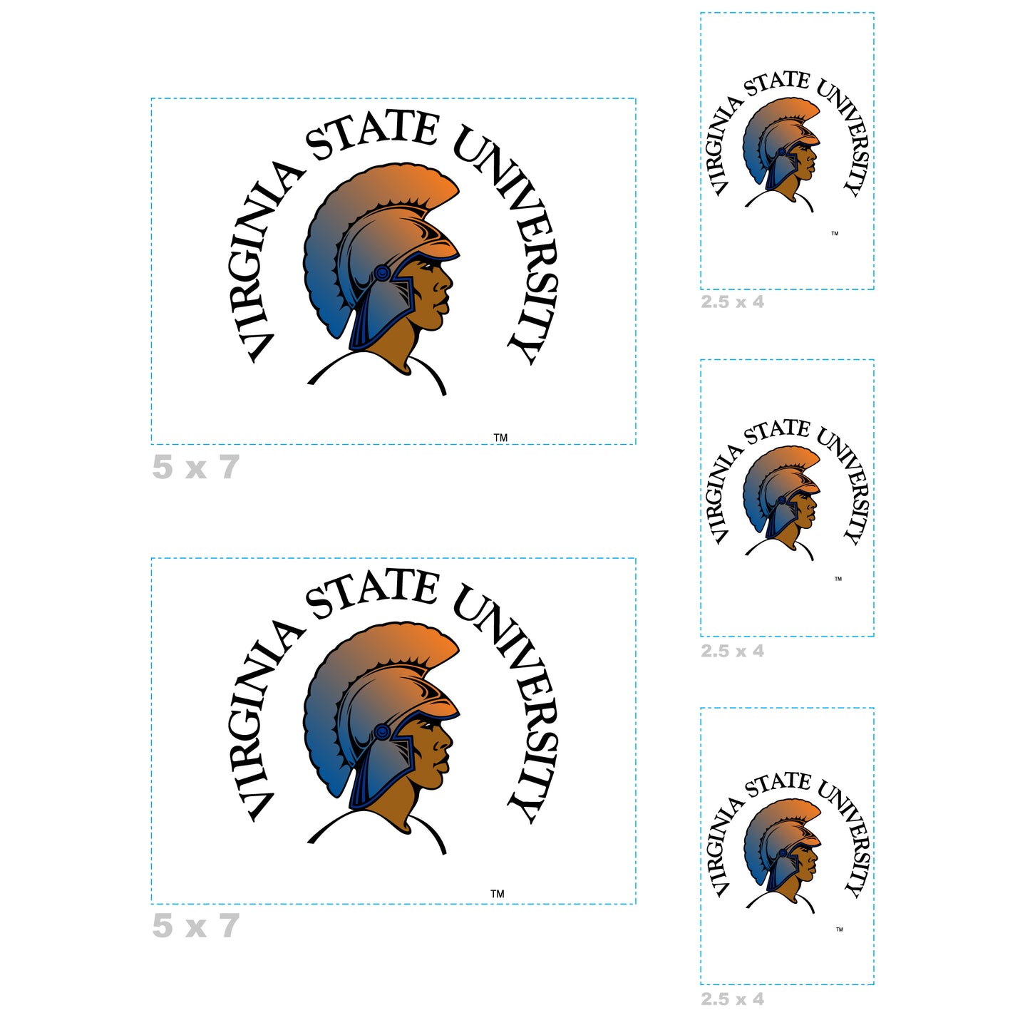 Sheet of 5 -Virginia State U: Virginia State Trojans  Logo Minis        - Officially Licensed NCAA Removable    Adhesive Decal