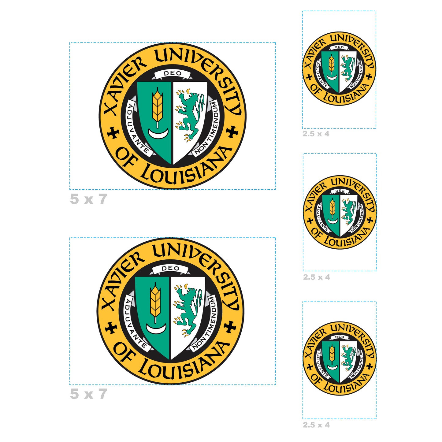 Sheet of 5 -Xavier U of Louisiana: XULA Gold Rush  Logo Minis        - Officially Licensed NCAA Removable    Adhesive Decal