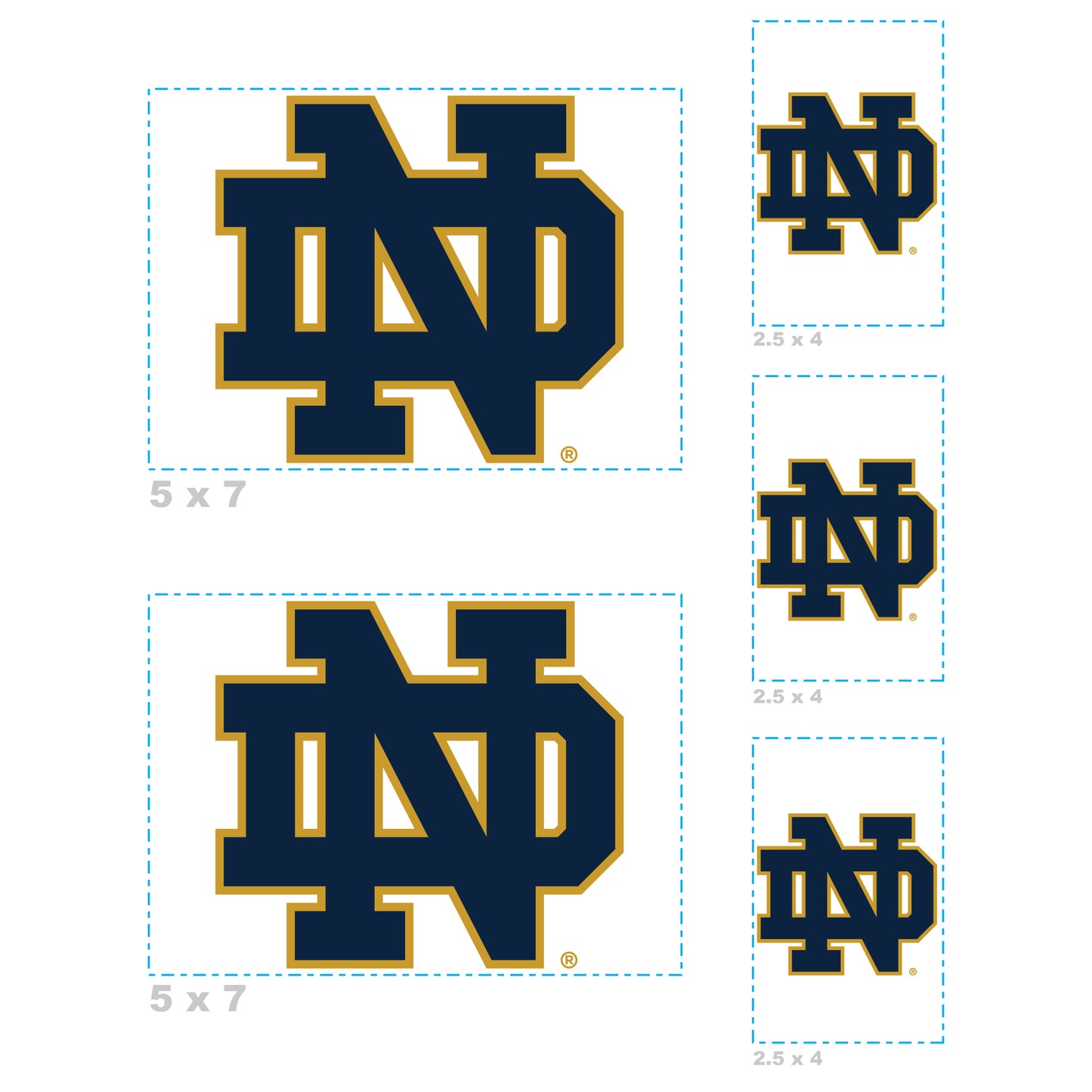 Sheet of 5 -U of Notre Dame: Notre Dame Fighting Irish  Logo Minis        - Officially Licensed NCAA Removable    Adhesive Decal