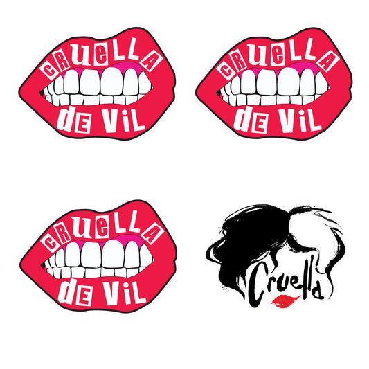 Sheet of 4 -Cruella: Lips Minis        - Officially Licensed Disney Removable Wall   Adhesive Decal