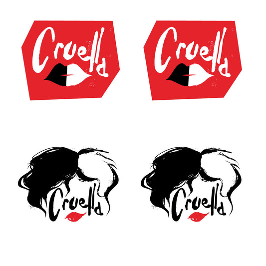 Sheet of 4 -Cruella:  Logo Minis        - Officially Licensed Disney Removable Wall   Adhesive Decal