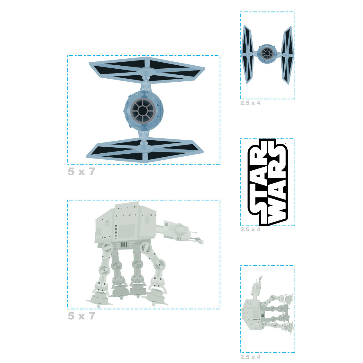 Sheet of 5 -IMPERIAL VEHICLES Minis        - Officially Licensed Star Wars Removable    Adhesive Decal