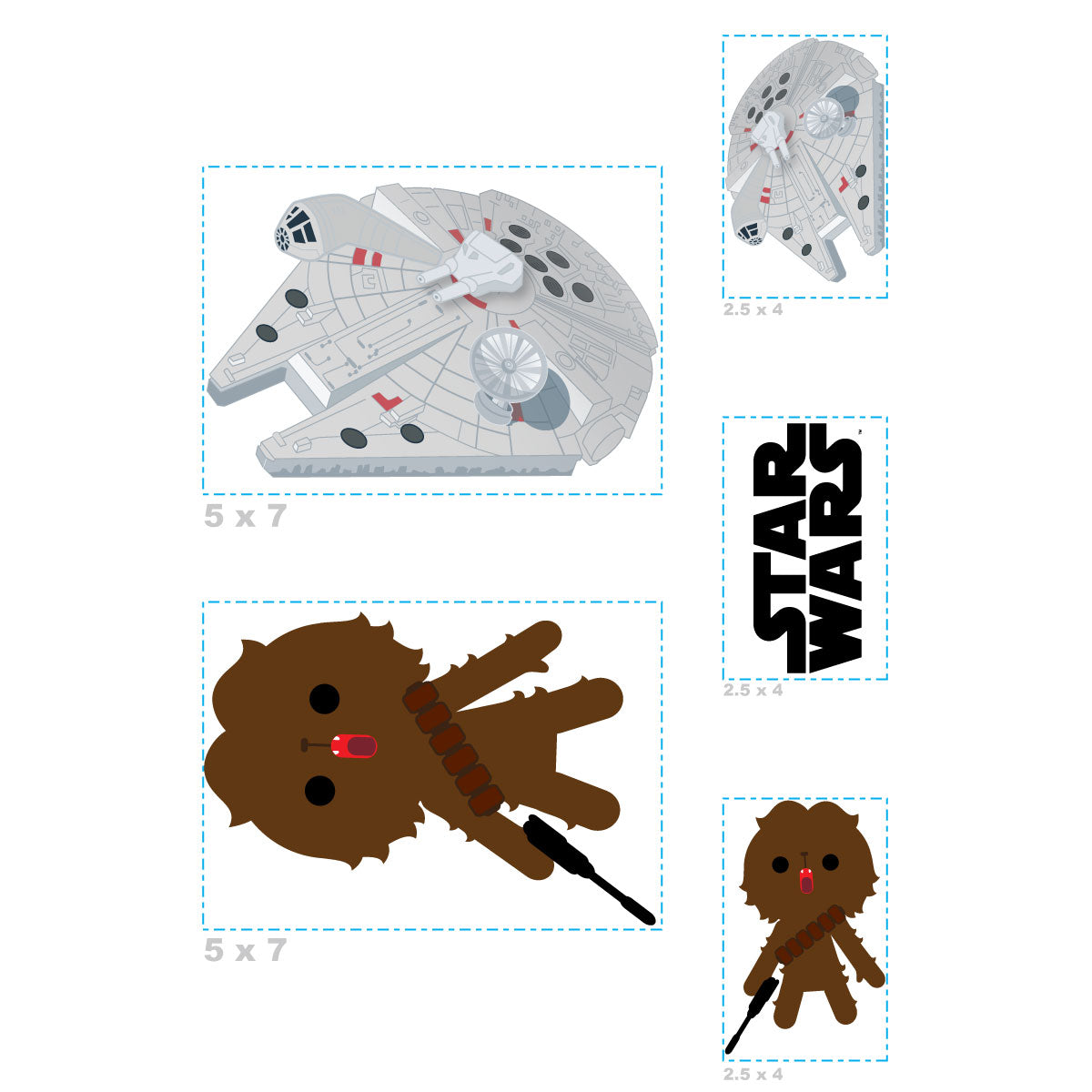 Sheet of 5 -CHEWBACCA Minis        - Officially Licensed Star Wars Removable    Adhesive Decal