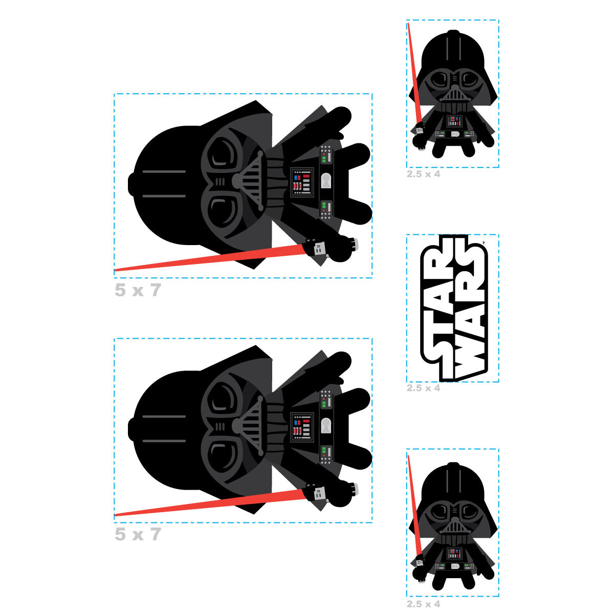 Sheet of 5 -Darth Vader Minis        - Officially Licensed Star Wars Removable    Adhesive Decal