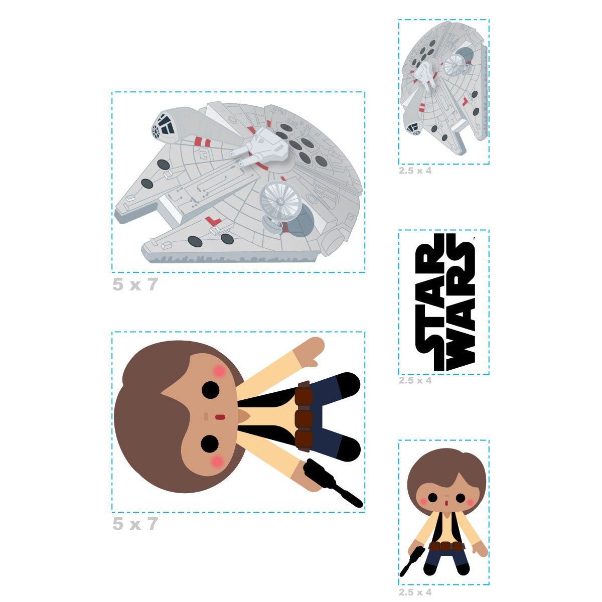 Sheet of 5 -HAN SOLO Minis        - Officially Licensed Star Wars Removable    Adhesive Decal