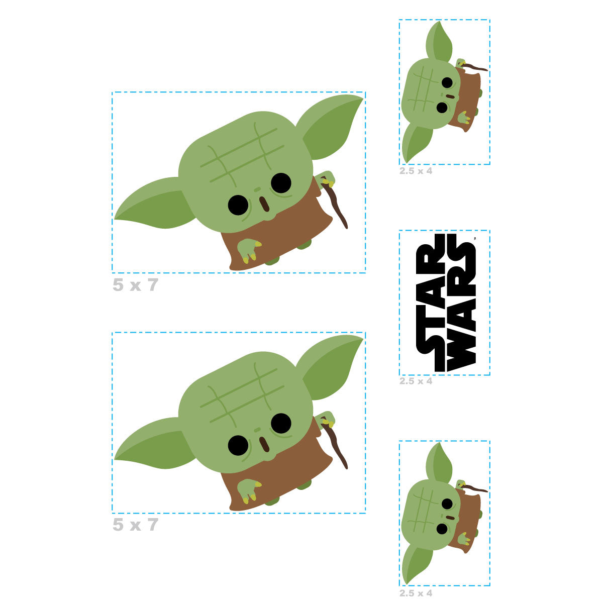 Sheet of 5 -YODA Minis        - Officially Licensed Star Wars Removable    Adhesive Decal