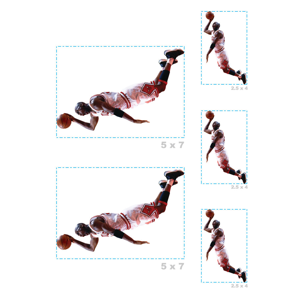 Sheet of 5 -Chicago Bulls: Michael Jordan  Hang Time MINIS        - Officially Licensed NBA Removable    Adhesive Decal