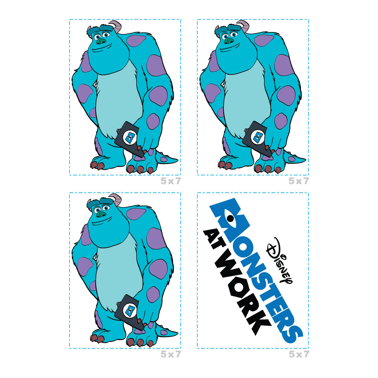 Sheet of 4 -Monsters at Work: Sulley Minis        - Officially Licensed Disney Removable Wall   Adhesive Decal