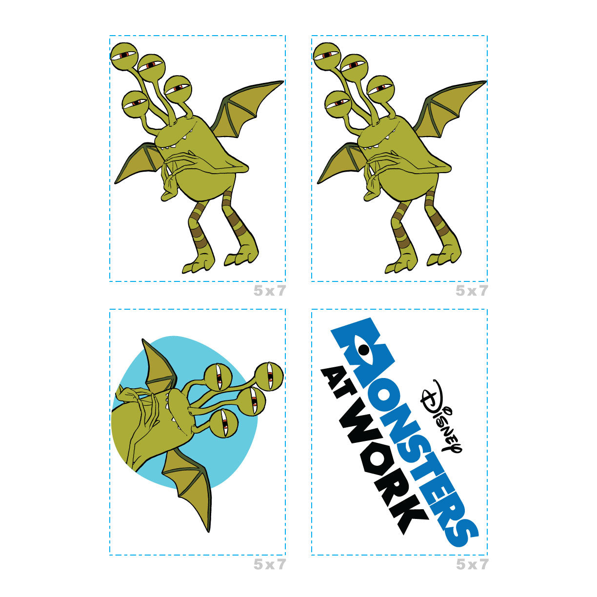 Sheet of 4 -Monsters at Work: Duncan Minis        - Officially Licensed Disney Removable Wall   Adhesive Decal