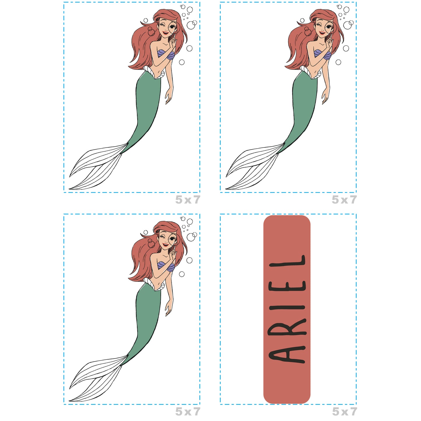 Sheet of 4 -Princesses: Ariel Minis        - Officially Licensed Disney Removable Wall   Adhesive Decal