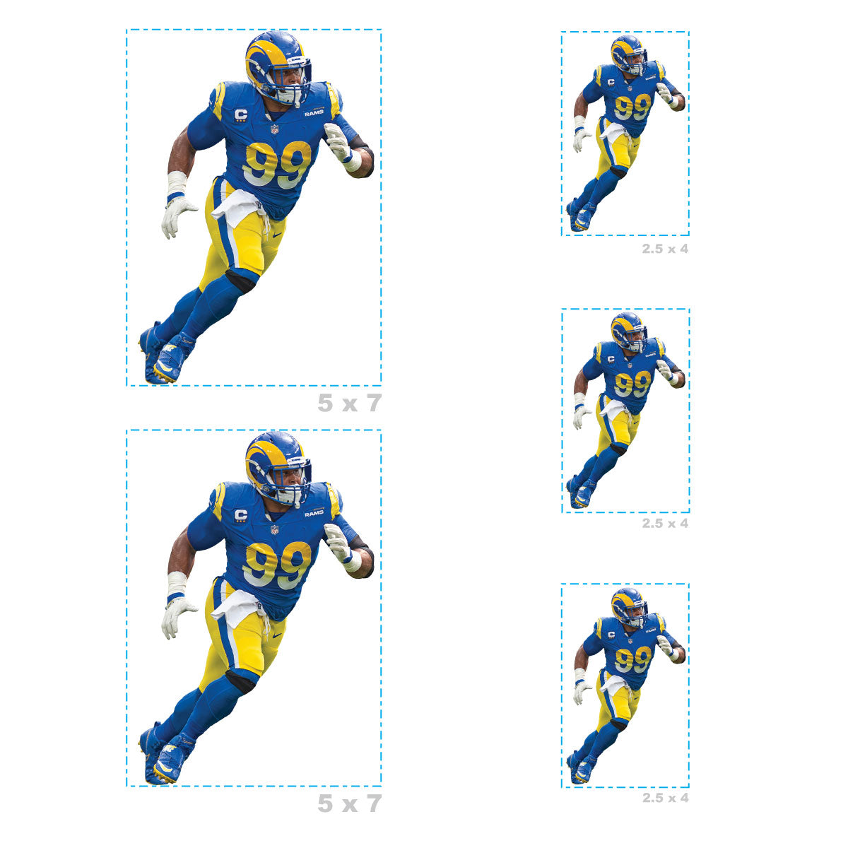 Sheet of 5 -Los Angeles Rams: Aaron Donald Player MINIS - Officially Licensed NFL Removable Adhesive Decal