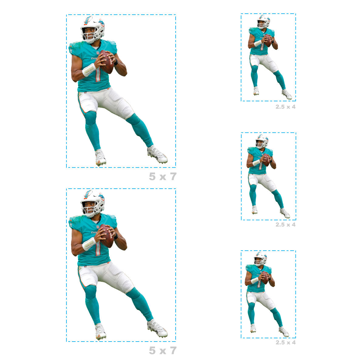 Sheet of 5 -Miami Dolphins: Tua Tagovailoa Player MINIS - Officially Licensed NFL Removable Adhesive Decal