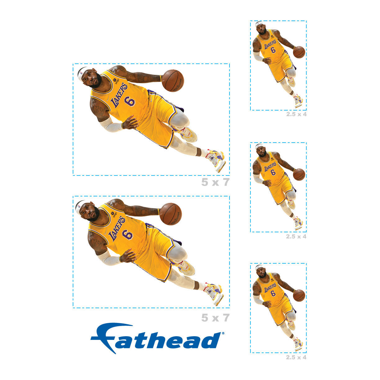 Sheet of 5 -Los Angeles Lakers: LeBron James Player MINIS - Officially Licensed NBA Removable Adhesive Decal