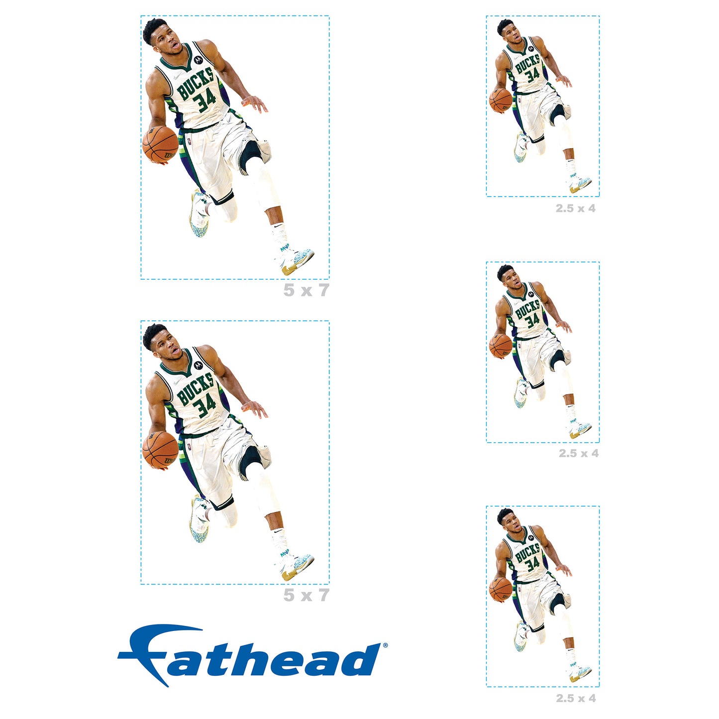 Sheet of 5 -Milwaukee Bucks: Giannis Antetokounmpo MINIS - Officially Licensed NBA Removable Adhesive Decal