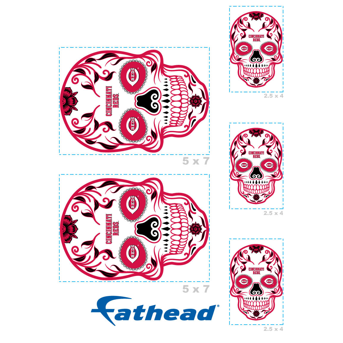 Sheet of 5 -Cincinnati Reds: Skull Minis - Officially Licensed MLB Removable Adhesive Decal