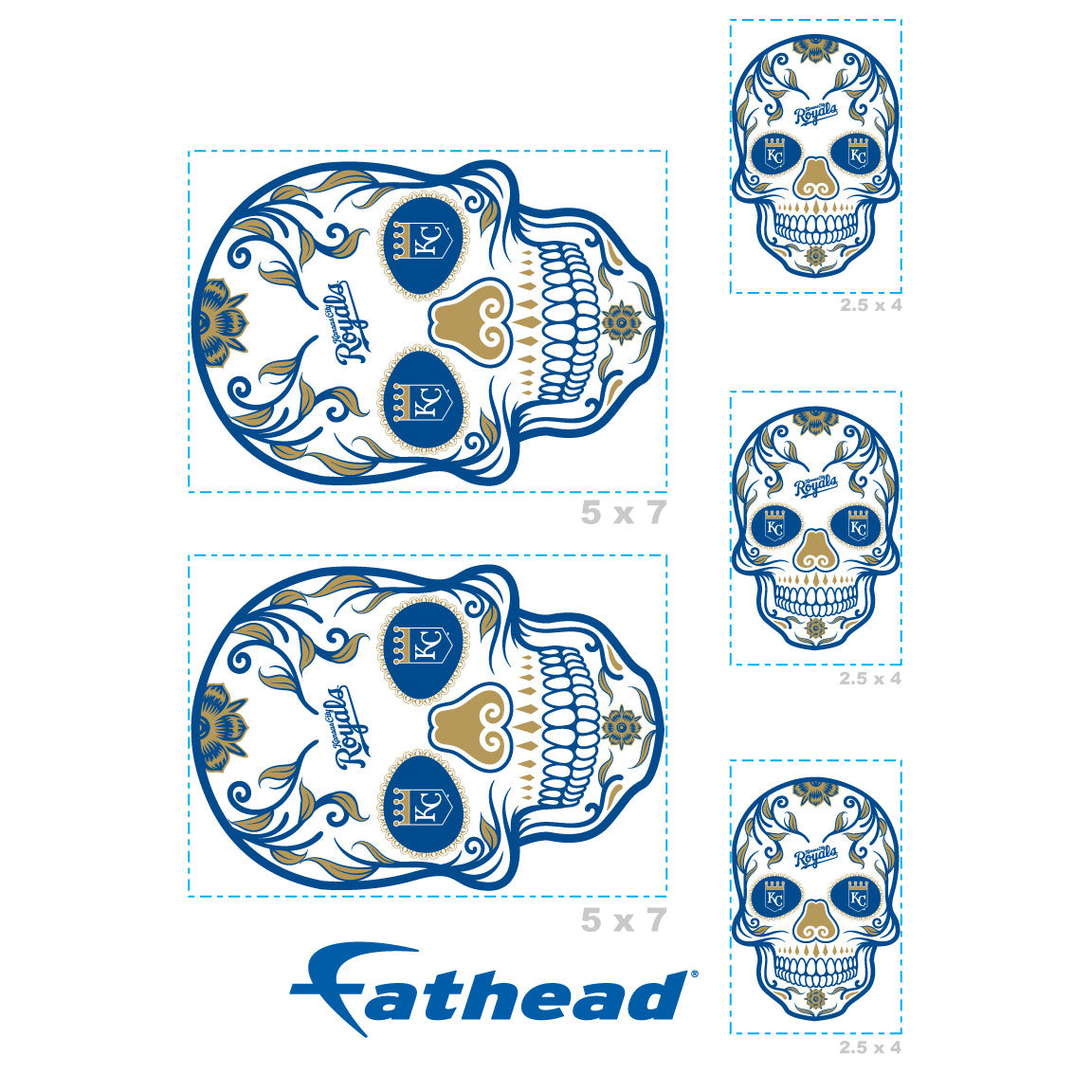 Sheet of 5 -Kansas City Royals: Skull Minis - Officially Licensed MLB Removable Adhesive Decal