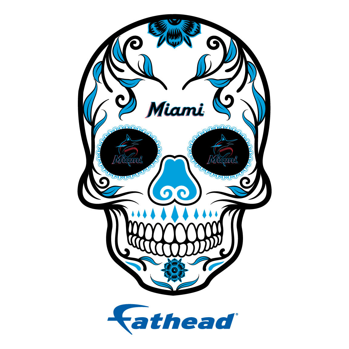 Sheet of 5 -Miami Marlins: Skull Minis - Officially Licensed MLB Removable Adhesive Decal