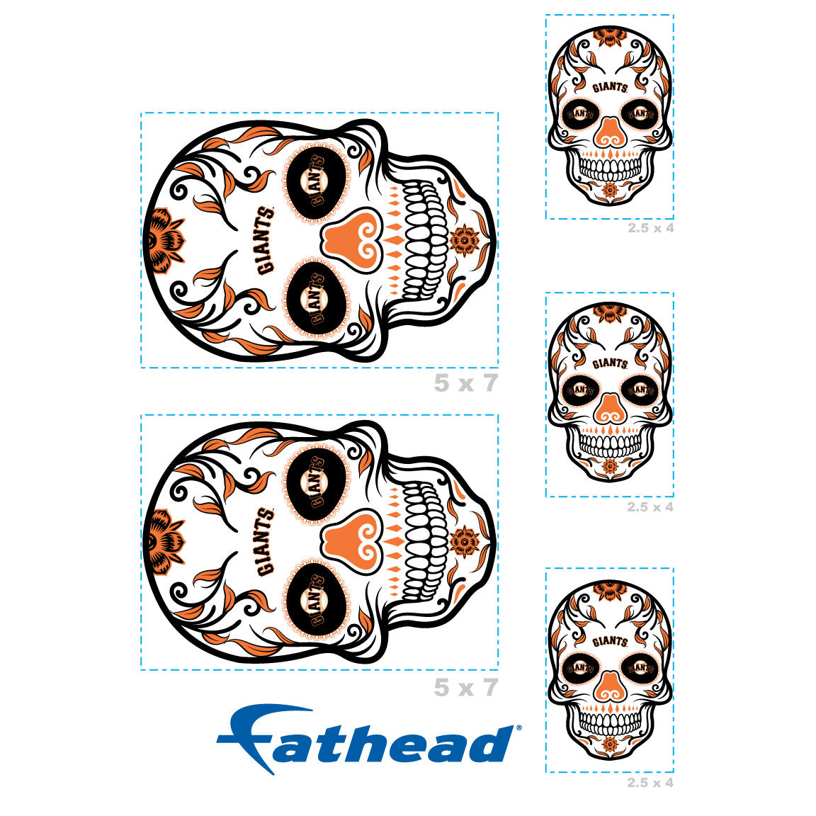 Sheet of 5 -San Francisco Giants: Skull Minis - Officially Licensed MLB Removable Adhesive Decal