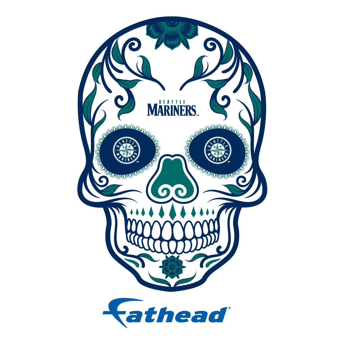 Sheet of 5 -Seattle Mariners: Skull Minis - Officially Licensed MLB Removable Adhesive Decal