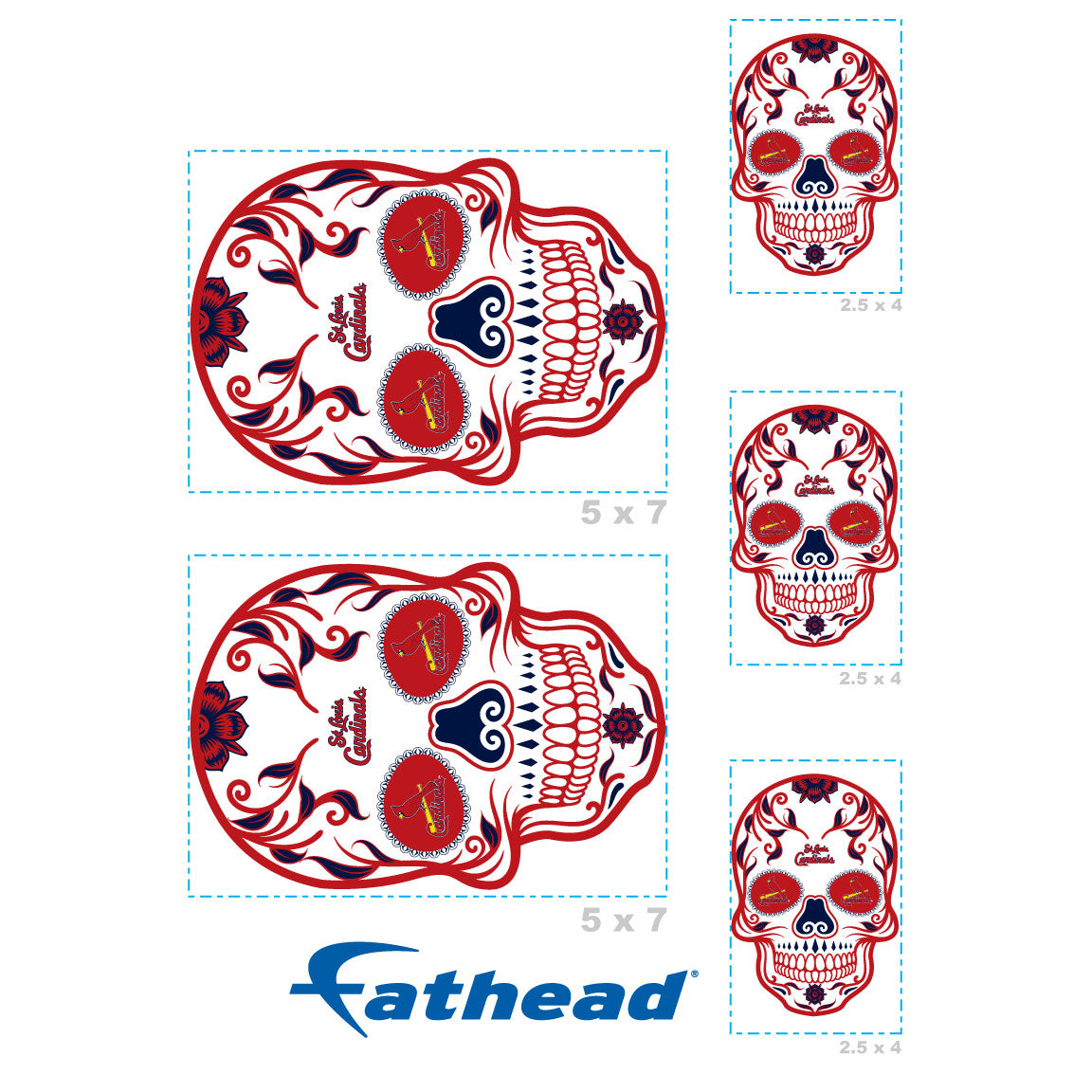 Sheet of 5 -St. Louis Cardinals: Skull Minis - Officially Licensed MLB Removable Adhesive Decal