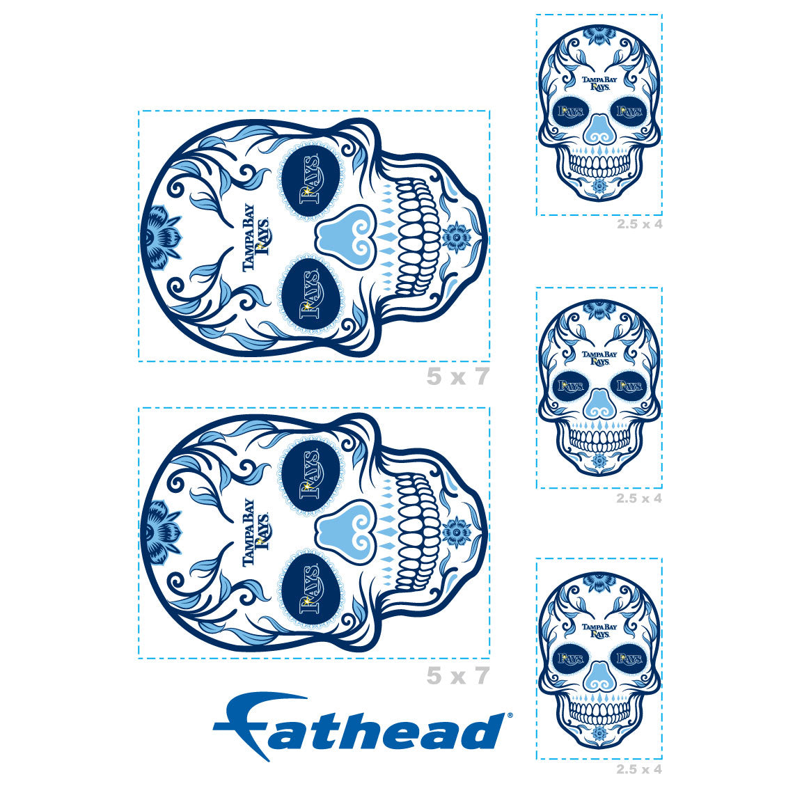 Sheet of 5 -Tampa Bay Rays: Skull Minis - Officially Licensed MLB Removable Adhesive Decal