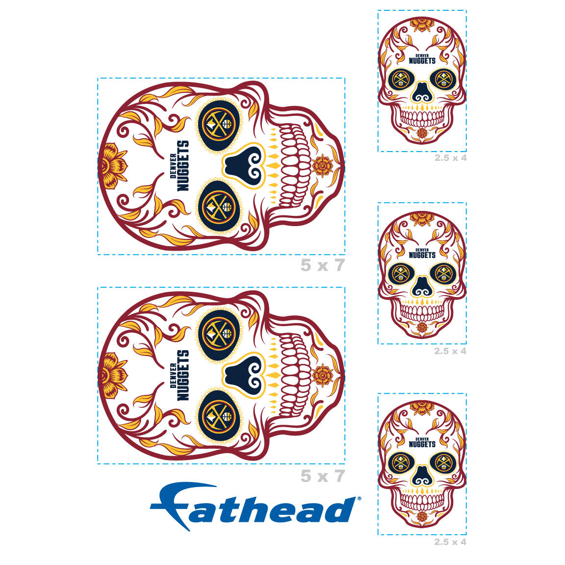 Sheet of 5 -Denver Nuggets: Skull Minis - Officially Licensed NBA Removable Adhesive Decal