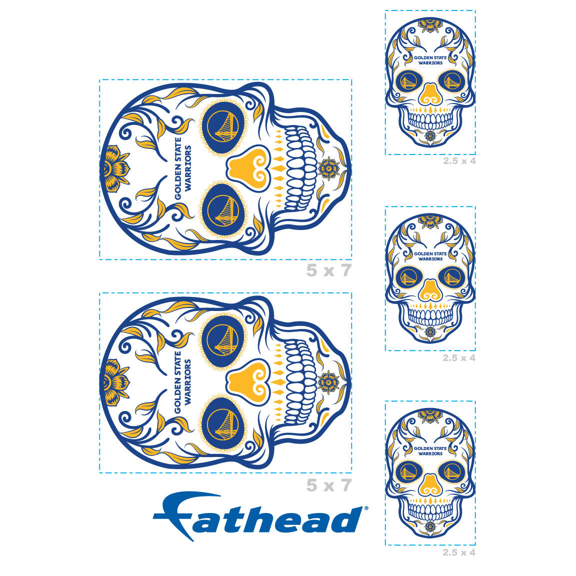 Sheet of 5 -Golden State Warriors: Skull Minis - Officially Licensed NBA Removable Adhesive Decal