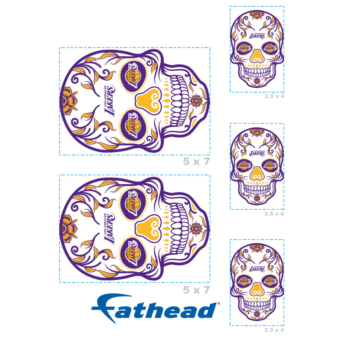Sheet of 5 -Los Angeles Lakers: Skull Minis - Officially Licensed NBA Removable Adhesive Decal