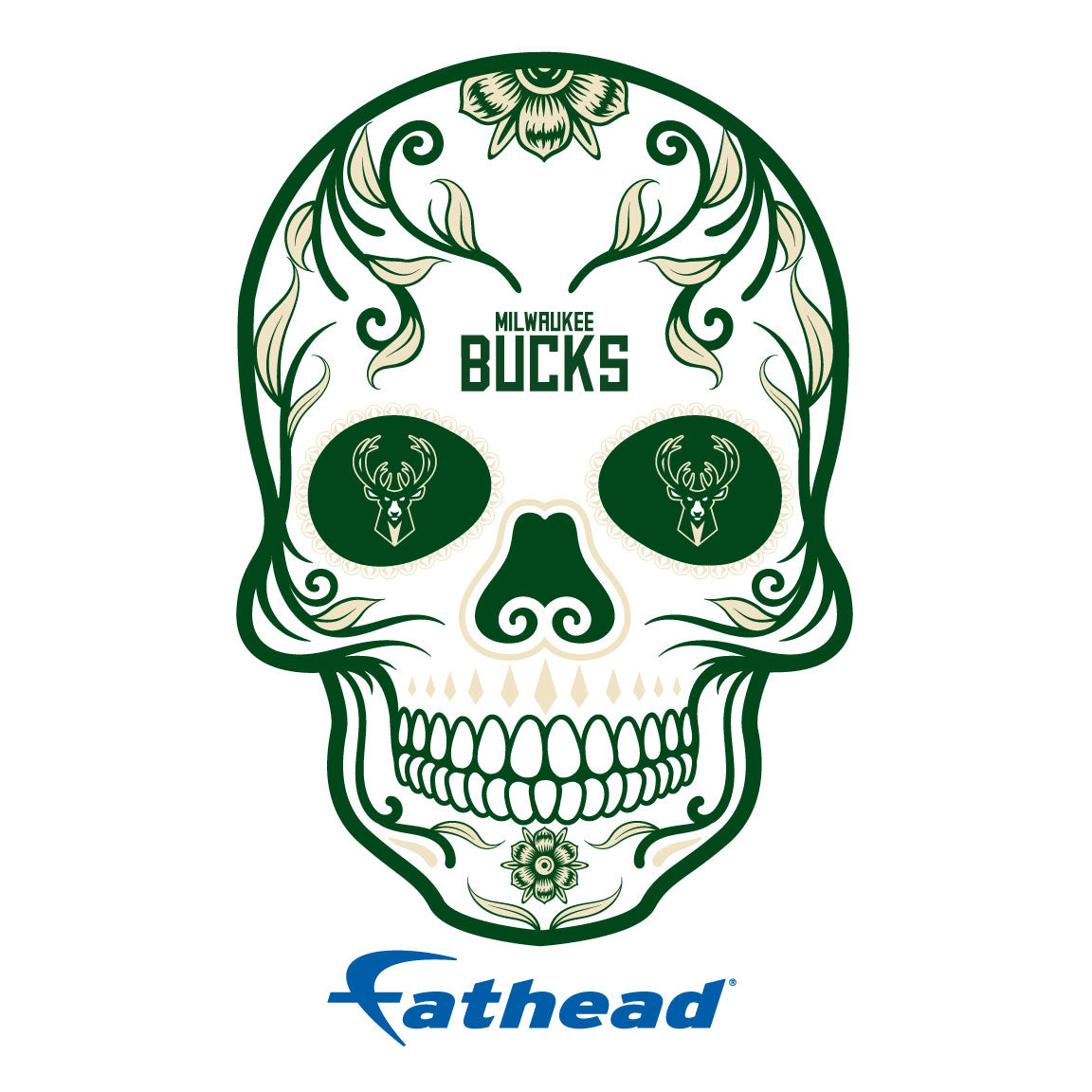 Milwaukee Bucks - 5 Sugar Skull Logo Minis (Mixed Sizes) - Official NBA - Reusable Vinyl Decals