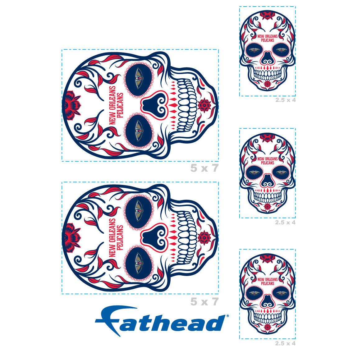 Sheet of 5 -New Orleans Pelicans: Skull Minis - Officially Licensed NBA Removable Adhesive Decal