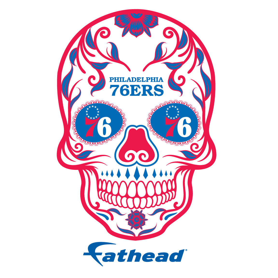 Sheet of 5 -Philadelphia 76ers: Skull Minis - Officially Licensed NBA Removable Adhesive Decal
