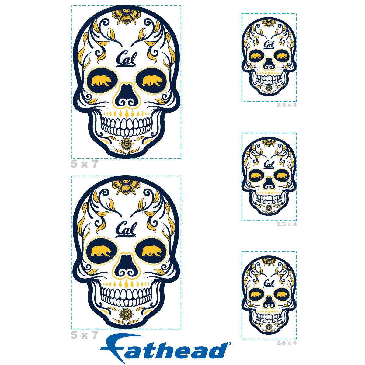 Sheet of 5 -California Golden Bears: Skull Minis - Officially Licensed NCAA Removable Adhesive Decal