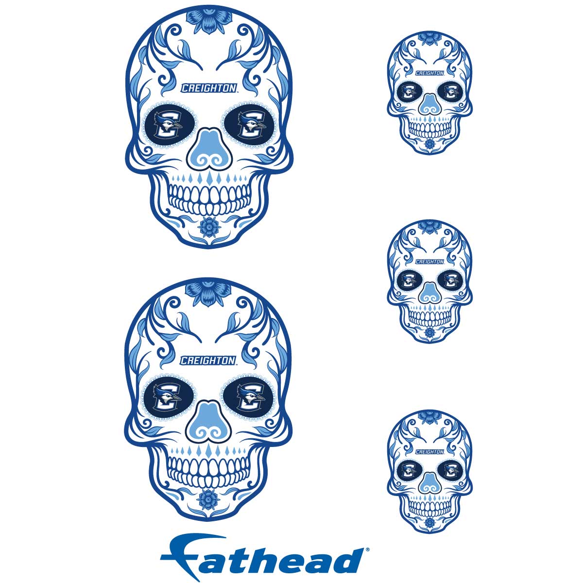 Sheet of 5 -Creighton Blue Jays: Skull Minis - Officially Licensed NCAA Removable Adhesive Decal