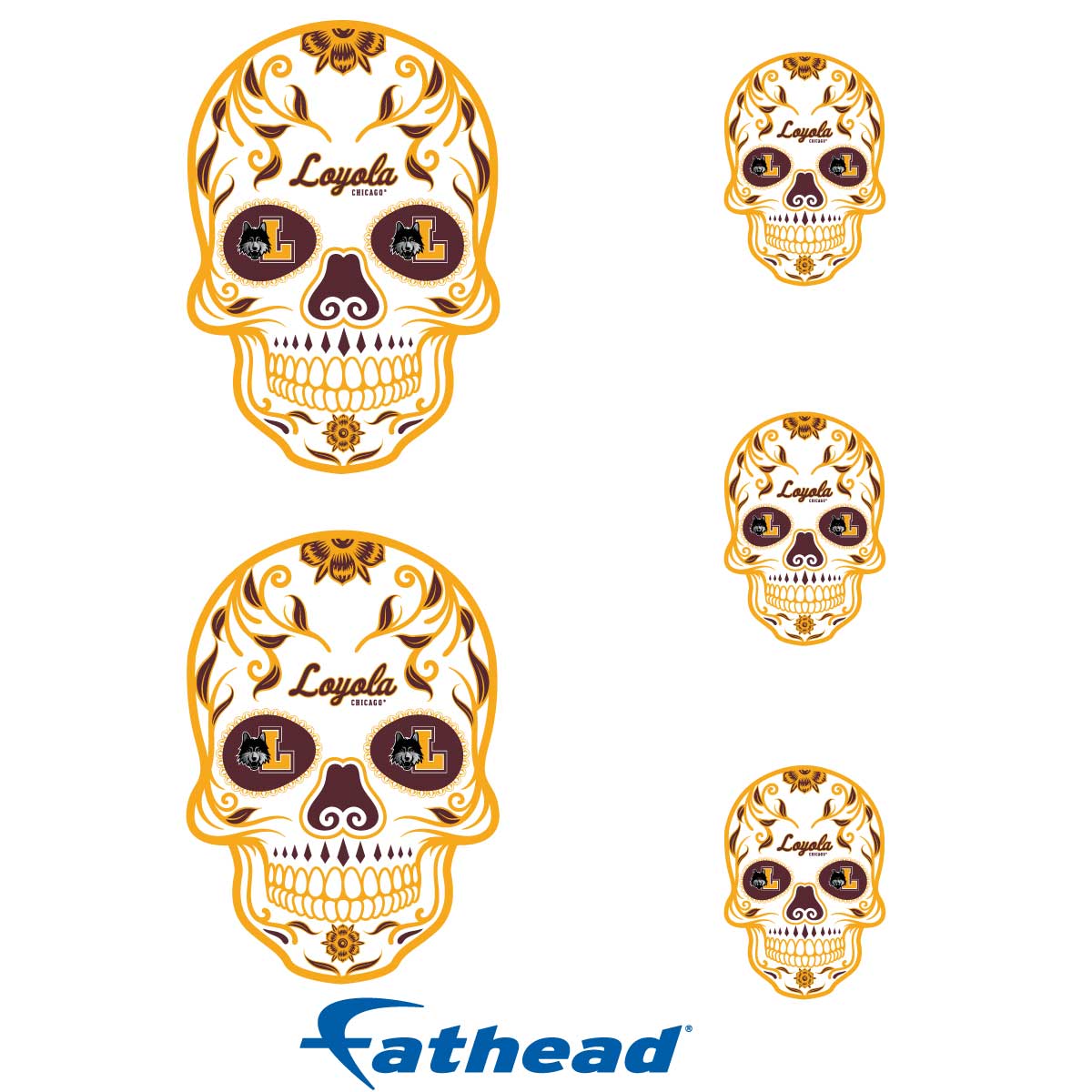 Sheet of 5 -Loyola Chicago Ramblers: Skull Minis - Officially Licensed NCAA Removable Adhesive Decal