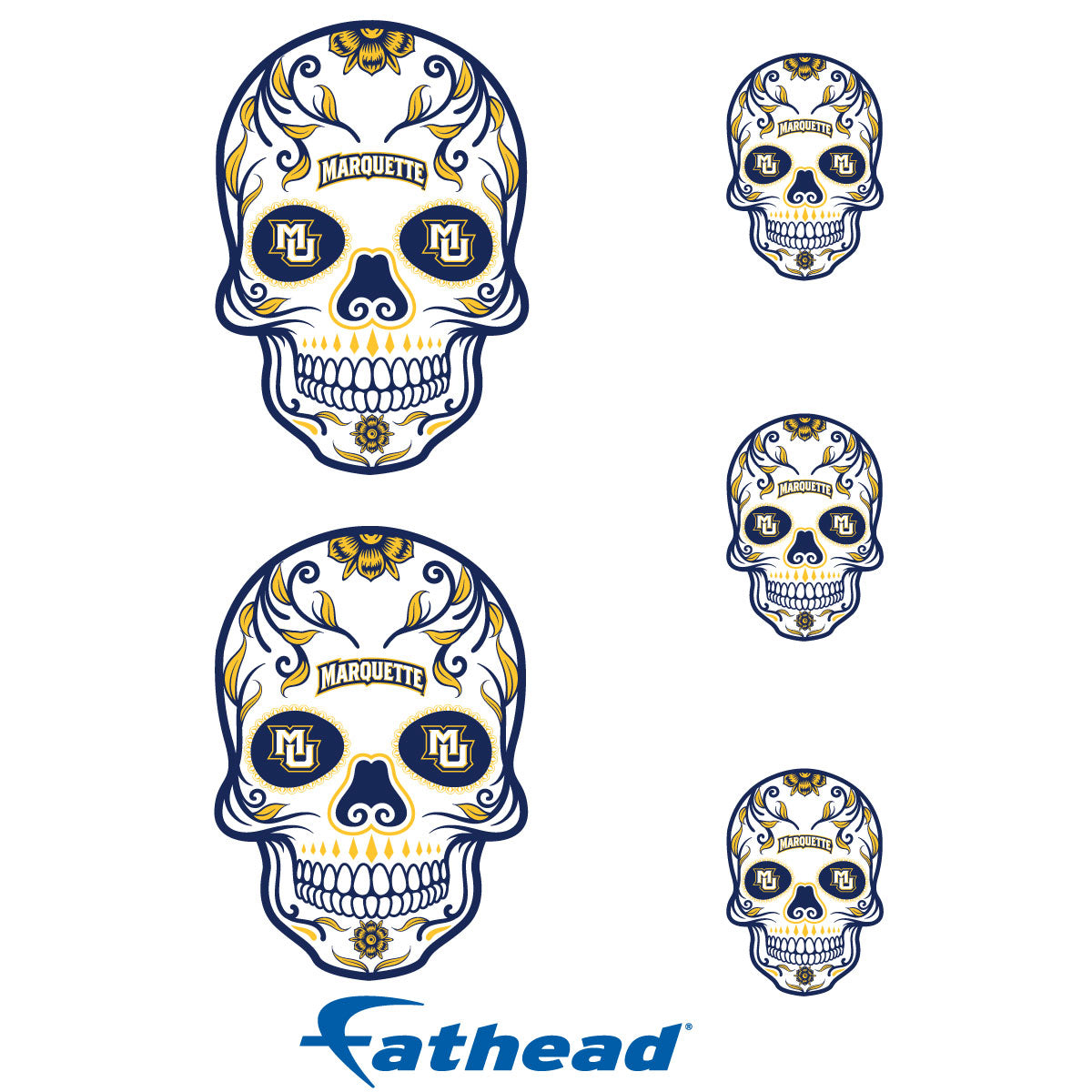 Sheet of 5 -Marquette Golden Eagles: Skull Minis - Officially Licensed NCAA Removable Adhesive Decal
